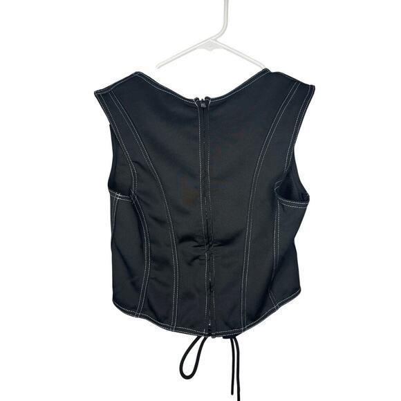 Kiki Riki Black Corset Top Size Large Lace Up Front Zip Back Gothic Y2K - Picture 2 of 5